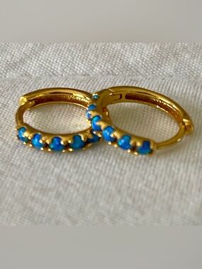 Gold-Plated over .925 Hoop Earrings with Blue OPAL Earrings Jewelry